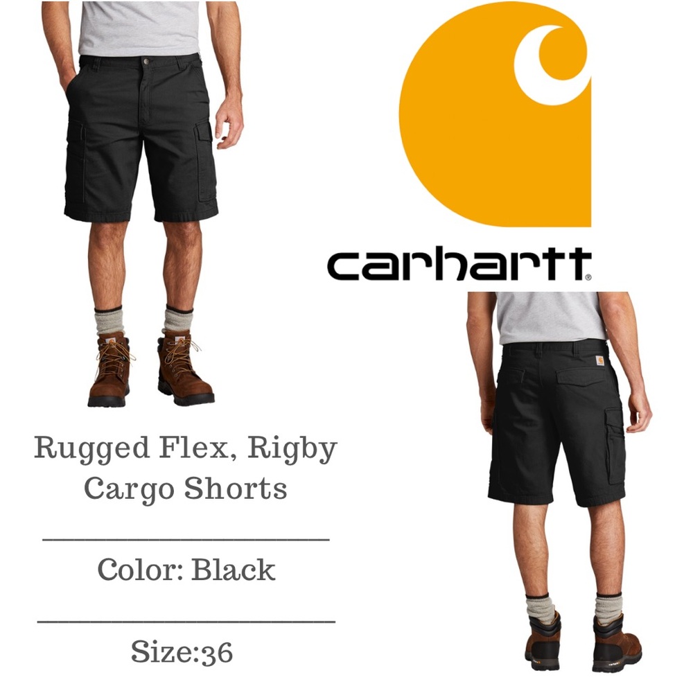 Carhartt Rugged Flex Black Cargo Shorts Size 36 Inseam 11”